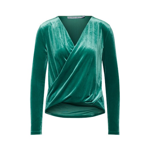 Zielona bluzka damska Ivyrevel z długimi rękawami elegancka z dekoltem v bez wzorów 