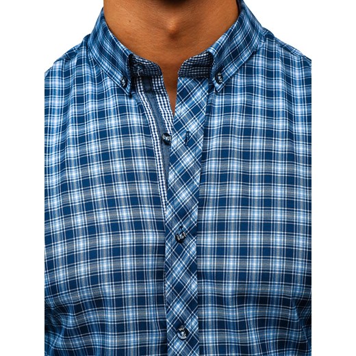 Koszula męska w kratę z długim rękawem niebieska Bolf 8834 Denley  M 