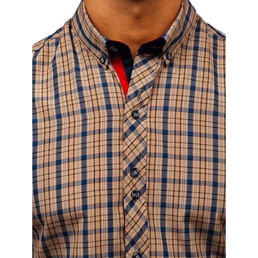 Koszula męska w kratę z długim rękawem brązowa Bolf 8835 Denley  M 