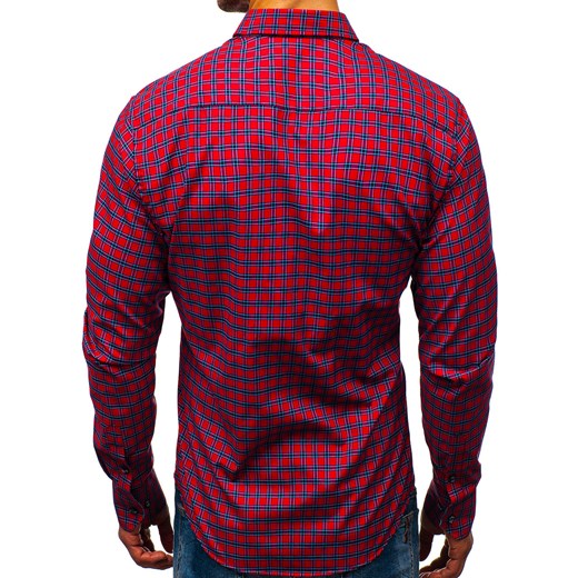 Koszula męska w kratę z długim rękawem czerwona Bolf 8833 Denley  XL 