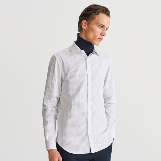 Reserved - Bawełniana koszula z drobnym wzorem - Biały Reserved szary 39 