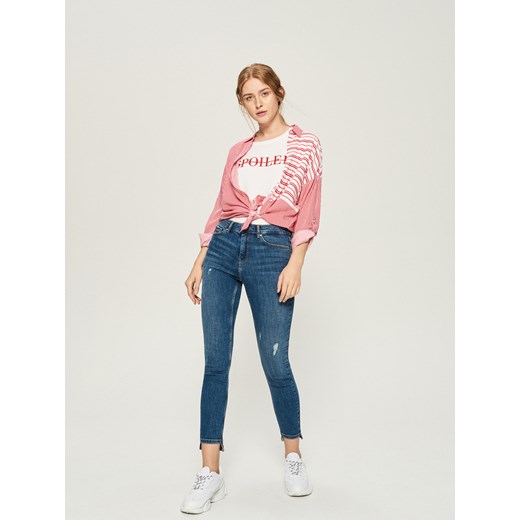 Sinsay - Jeansy skinny z przetarciami - Niebieski Sinsay  38 