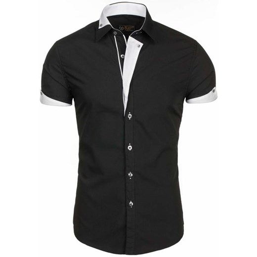 Koszula męska elegancka z krótkim rękawem czarna Bolf 4715