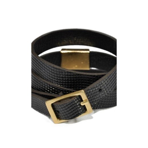 Bogota Triple Wrap Faux Lizard Shiny Black Bracelet in Gold