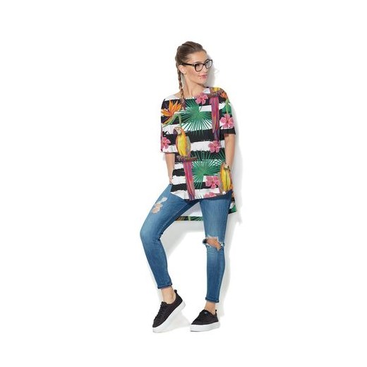 Colour Pleasure bluzka damska w abstrakcyjnym wzorze z długim rękawem z okrągłym dekoltem 