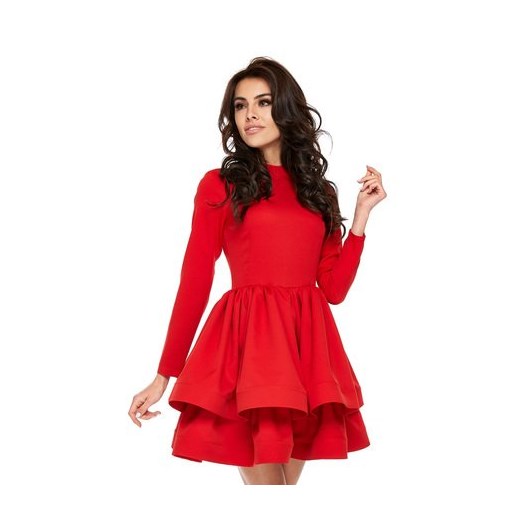 Sukienka Ooh La La rozkloszowana z długimi rękawami czerwona 