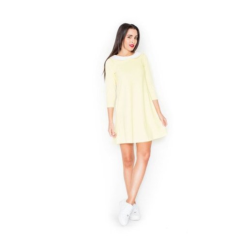 Sukienka Lenitif bez wzorów żółta casual z długim rękawem mini oversize 