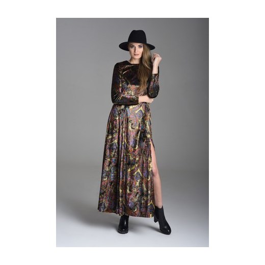 Sukienka NAT Fashion Room jesienna z okrągłym dekoltem maxi 