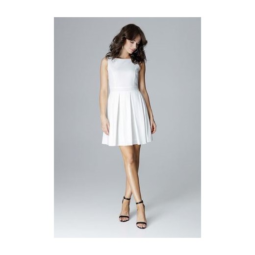 Sukienka Lenitif biała z okrągłym dekoltem mini na ślub cywilny elegancka bez rękawów 
