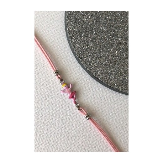 Srebrna bransoletka na sznurku dla dzieci baletnica różowy