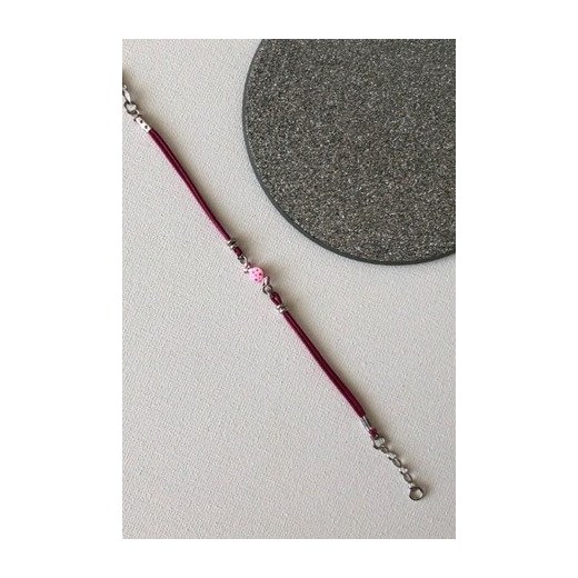 Srebrna bransoletka na sznurku dla dzieci cukierek fioletowa