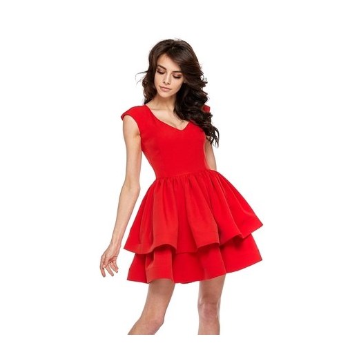 Sukienka Ooh La La rozkloszowana czerwona z krótkim rękawem 