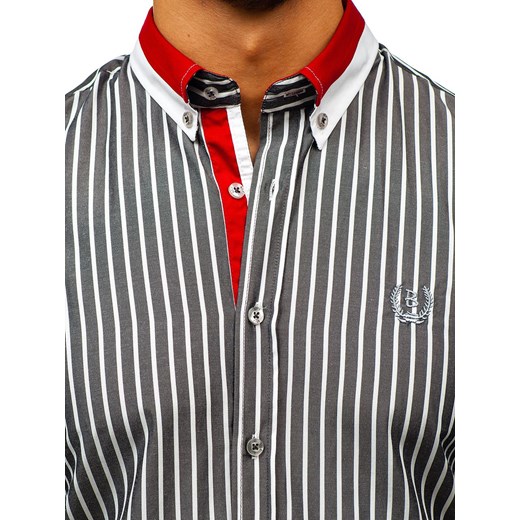 Koszula męska elegancka w kratę z krótkim rękawem szara Bolf 4501  Denley XL 