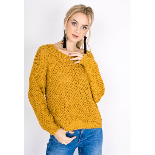 Zoio sweter damski bez wzorów żółty z okrągłym dekoltem 