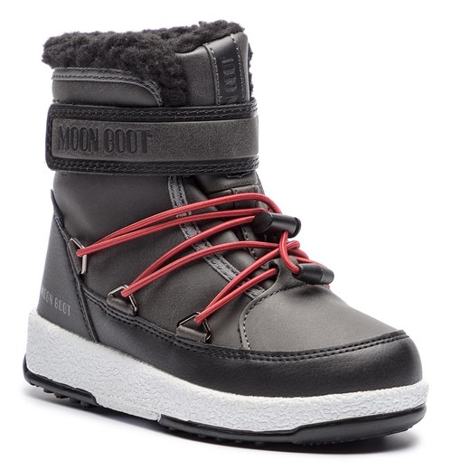 Buty zimowe dziecięce brązowe Moon Boot z tworzywa sztucznego sznurowane śniegowce z napisami