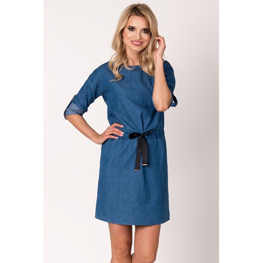 Sukienka Avaro na co dzień niebieska z bawełny z długimi rękawami w miejskim stylu oversize 