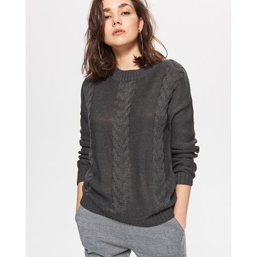 Cropp - Sweter z warkoczowym splotem - Szary Cropp szary S 
