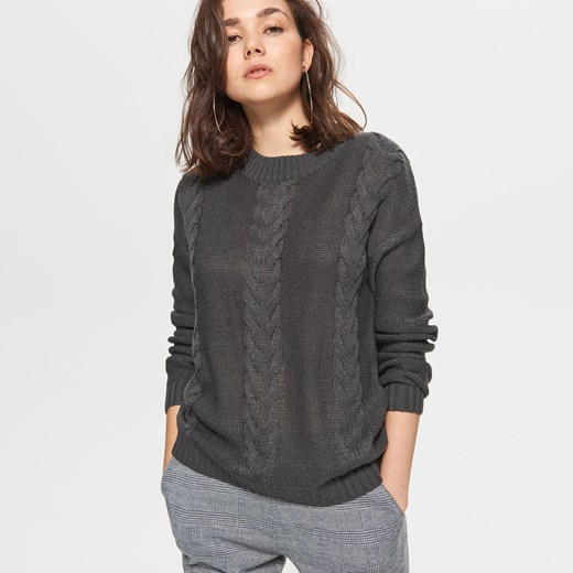 Cropp - Sweter z warkoczowym splotem - Szary szary Cropp L 