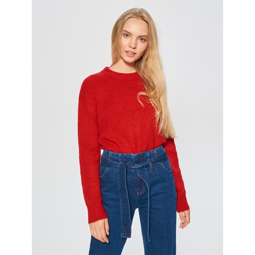 Czerwony sweter damski Cropp bez wzorów casual z okrągłym dekoltem 