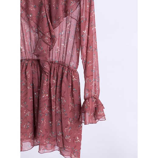 Sukienka fioletowa Selfieroom mini z dekoltem w literę v z długimi rękawami 
