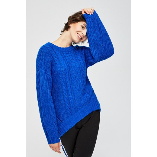 Sweter damski niebieski z okrągłym dekoltem 