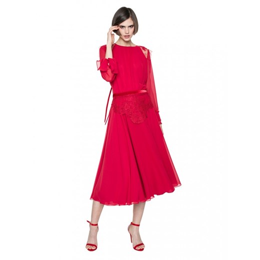 Aneta Kręglicka X L'af sukienka baskinka czerwona z okrągłym dekoltem na wiosnę midi na randkę 