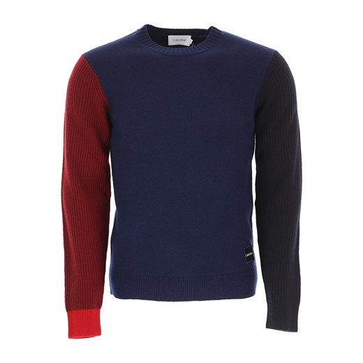 Sweter męski Calvin Klein niebieski na zimę bez wzorów 