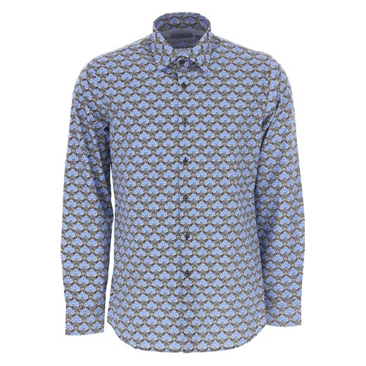 Koszula męska Prada w stylu młodzieżowym niebieska w abstrakcyjne wzory bawełniana 