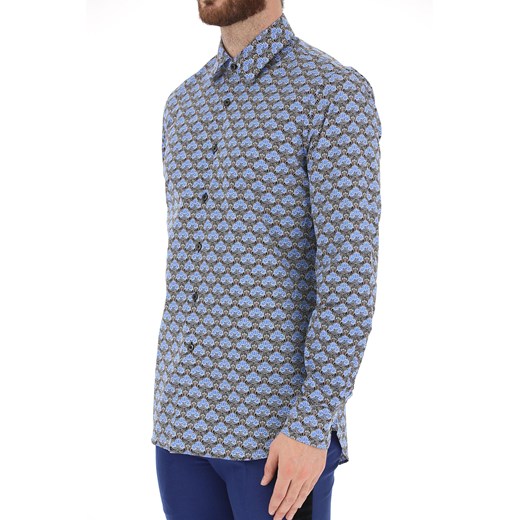 Niebieska koszula męska Prada z długimi rękawami w abstrakcyjne wzory w stylu młodzieżowym jesienna bawełniana 