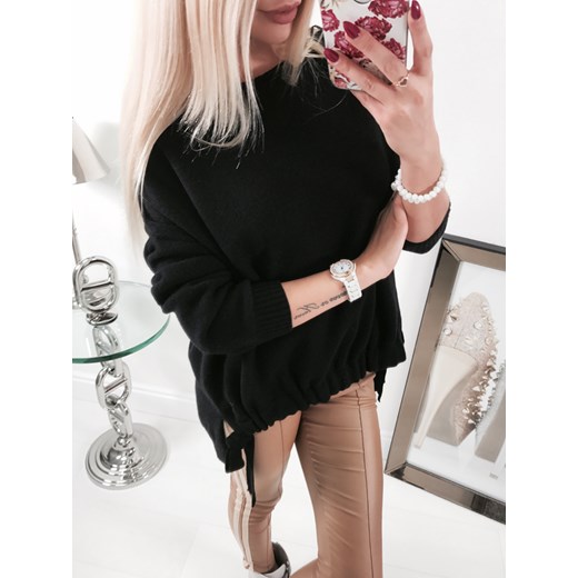 Cocomore modny sweterek z ozdobnym wiązaniem black Cocomore uniwersalny 4friko.pl
