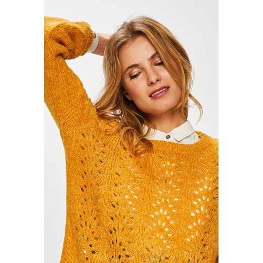 Sweter damski Only żółty z okrągłym dekoltem gładki 