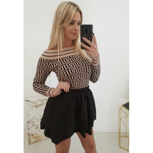 Sweter damski brązowy z wiskozy w geometryczne wzory