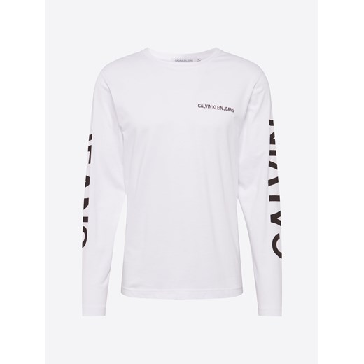 T-shirt męski biały Calvin Klein z napisem z długimi rękawami 
