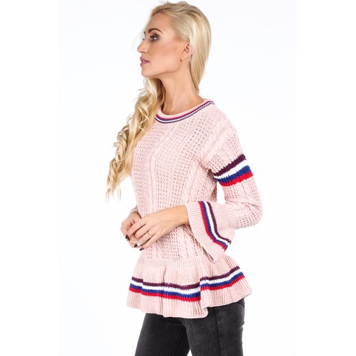 Sweter z falbaną jasnoróżowy RR20069