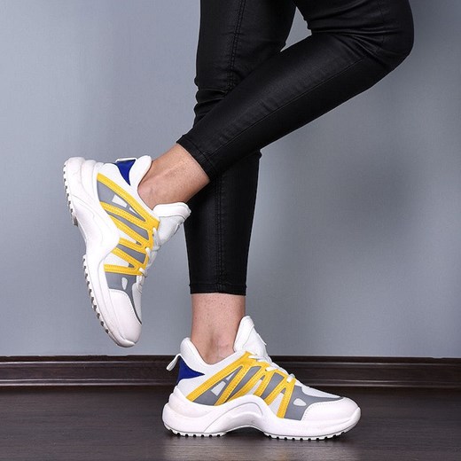 Buty sportowe damskie białe sznurowane ze skóry ekologicznej 