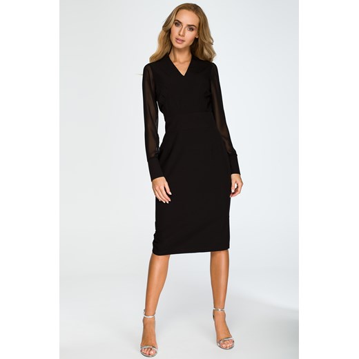 Sukienka czarna Style z długim rękawem na spotkanie biznesowe bez wzorów ołówkowa mini 