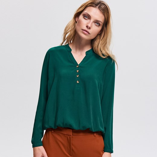 Zielona bluzka damska Reserved z długim rękawem elegancka 