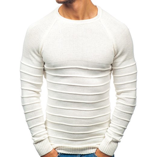 Sweter męski Denley bez wzorów biały casualowy 