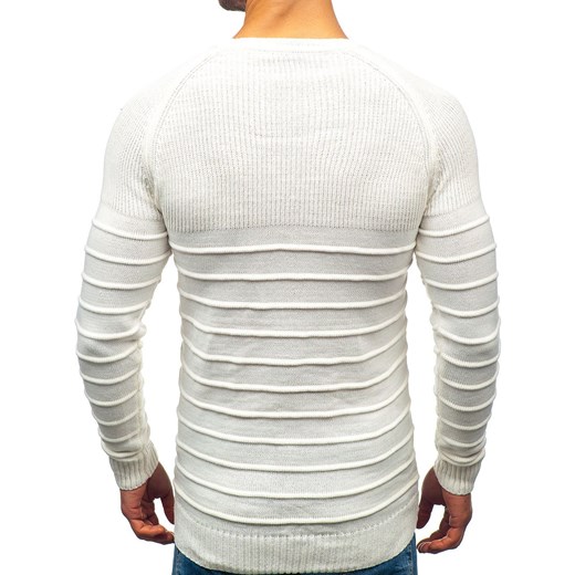 Sweter męski Denley bez wzorów biały jesienny 
