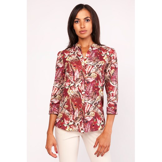 Elegancka Wzorzysta Koszula ze Stojką z Rękawem ¾ Lanti XL MOLLY.PL