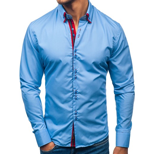 Koszula męska elegancka z długim rękawem błękitna Bolf 2785  Denley M 
