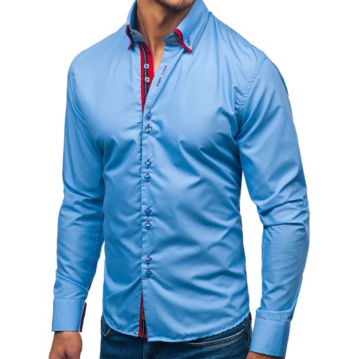 Koszula męska elegancka z długim rękawem błękitna Bolf 2785  Denley XL 
