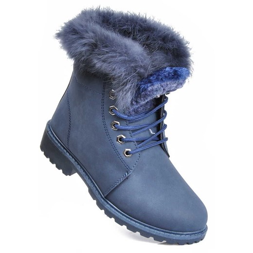 Zimowe botki trapery z solidnym ociepleniem GRANATOWE /A3-2 2677 S318/  Siader 36 pantofelek24.pl