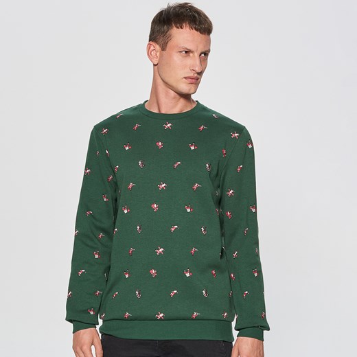 Cropp - Świąteczna bluza z nadrukiem all over - Zielony  Cropp XS 