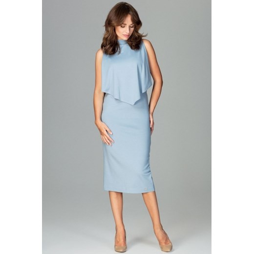 Sukienka niebieska Lenitif midi z golfem bez wzorów 