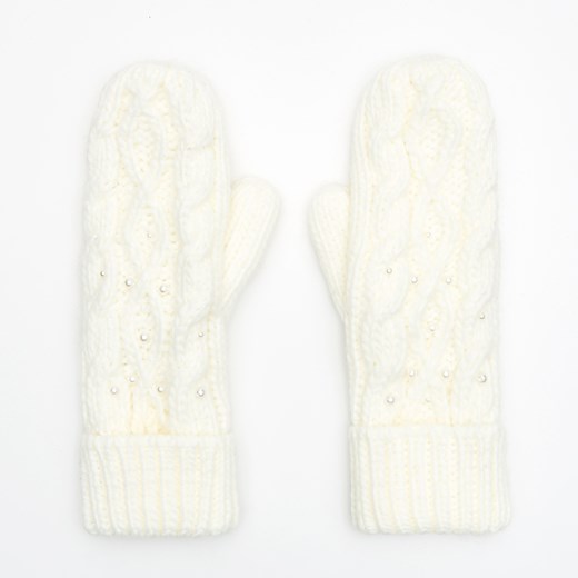 Cropp - Jednopaczaste rękawiczki z ozdobnym splotem - Kremowy Cropp  One Size 
