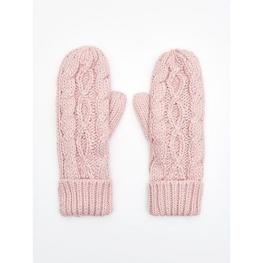 Cropp - Jednopaczaste rękawiczki z ozdobnym splotem - Różowy bezowy Cropp One Size 