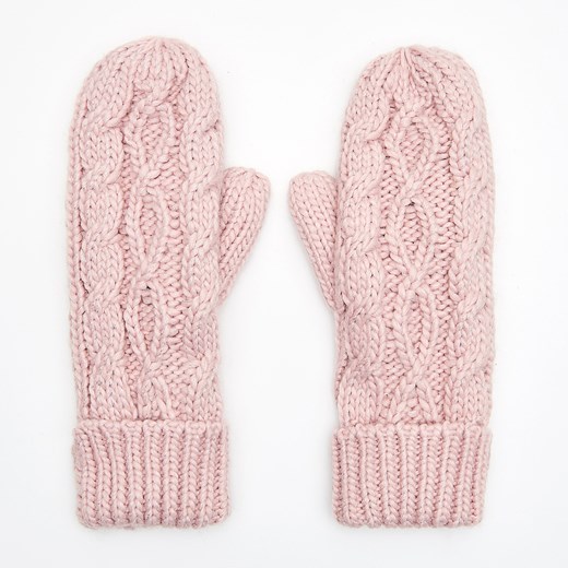 Cropp - Jednopaczaste rękawiczki z ozdobnym splotem - Różowy Cropp bezowy One Size 