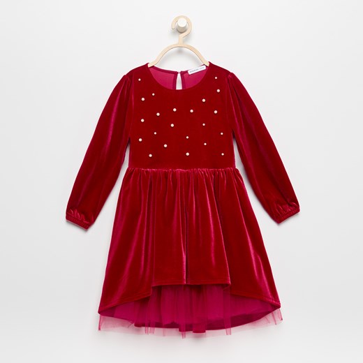 Reserved - Welurowa sukienka z tiulem - Fioletowy Reserved czerwony 122 