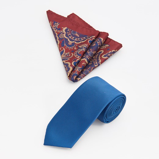 Reserved - Krawat i poszetka - Granatowy niebieski Reserved One Size 